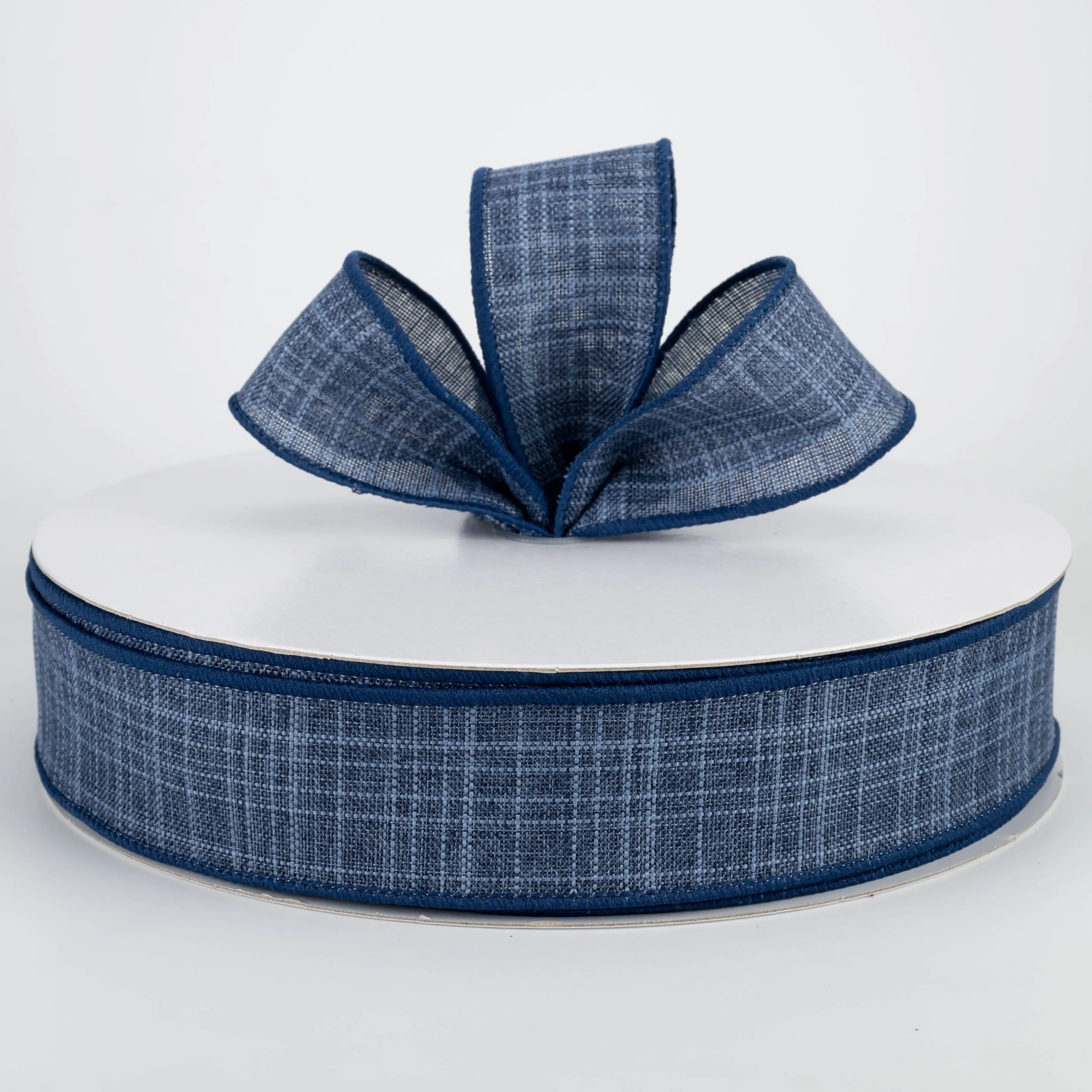 1.5" Estelle Textured Linen Ribbon: Navy Blue (50 Yards)