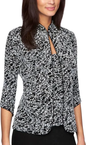 Alex Evenings Women's 3/4 Sleeve Printed Twinset with Scoop Neckline Cami and Hook Neck Closure Jacket (Plus Size)
