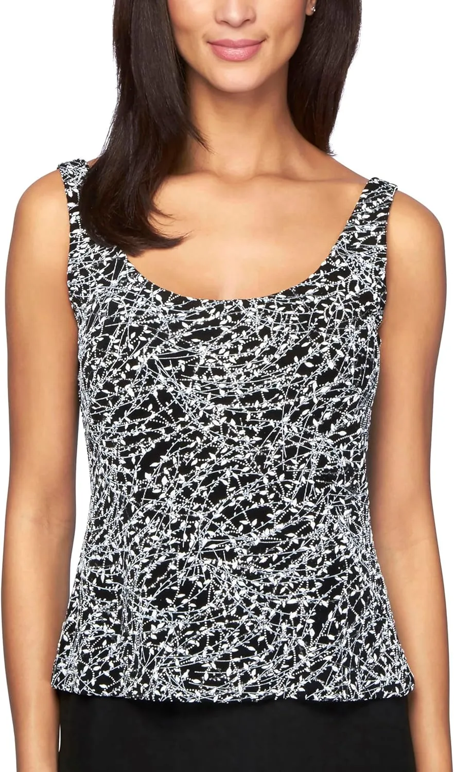 Alex Evenings Women's 3/4 Sleeve Printed Twinset with Scoop Neckline Cami and Hook Neck Closure Jacket (Plus Size)