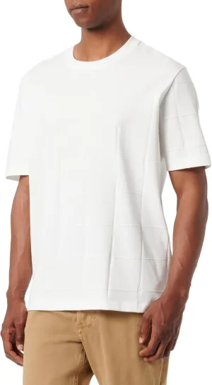 Armani Exchange Men's Jacquard Grid with Vertical Stacked Ax Logos Oversized Fit Tee