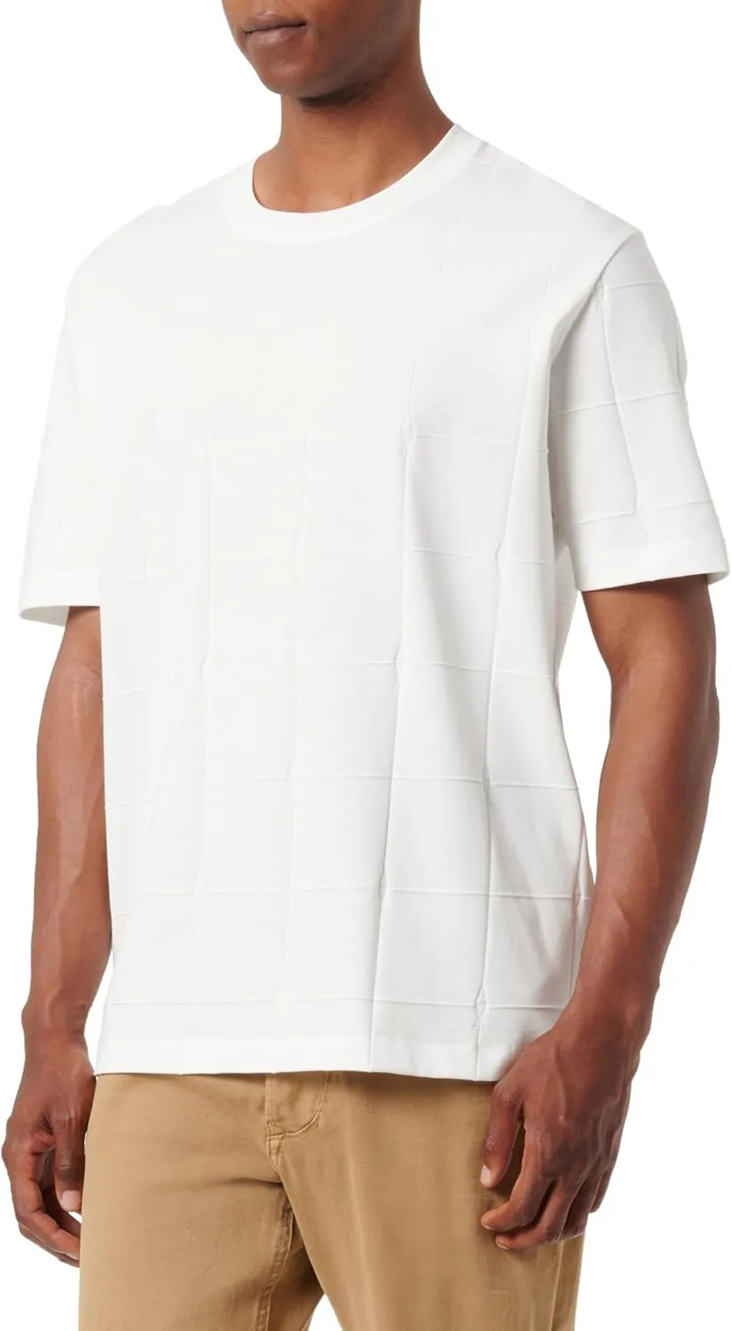 Armani Exchange Men's Jacquard Grid with Vertical Stacked Ax Logos Oversized Fit Tee