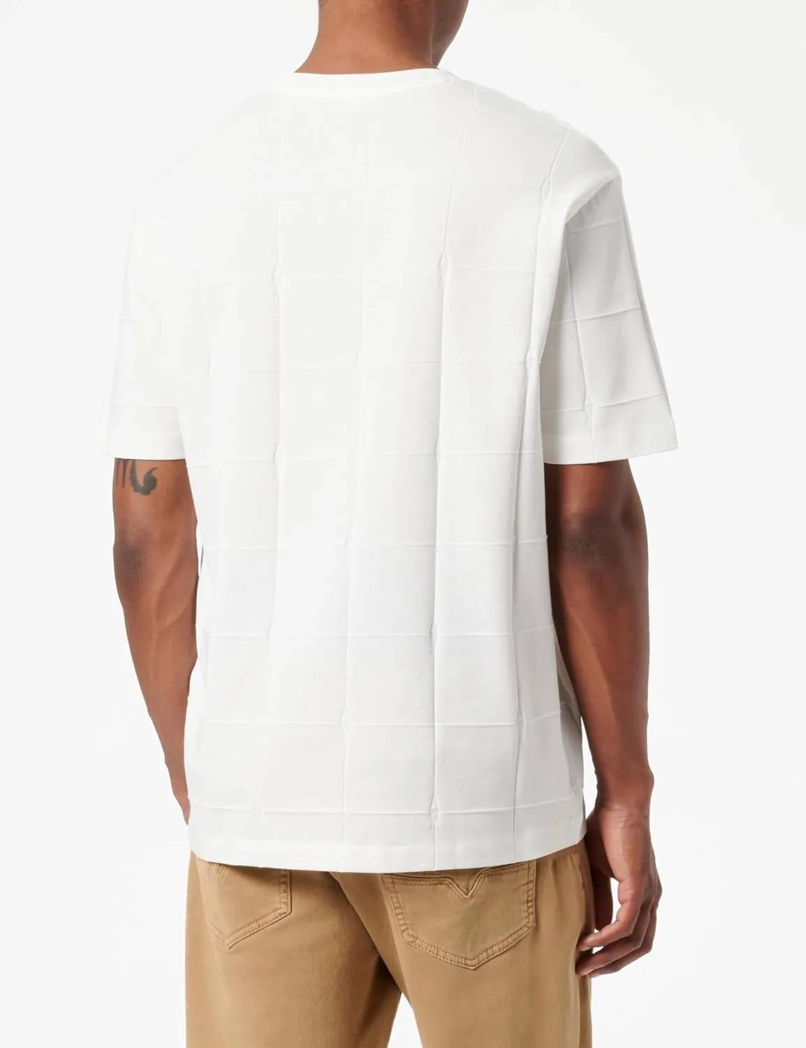 Armani Exchange Men's Jacquard Grid with Vertical Stacked Ax Logos Oversized Fit Tee