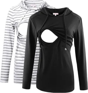 Bhome Nursing Shirt Long Sleeves Hoodie Breastfeeding Top Sweatshirt