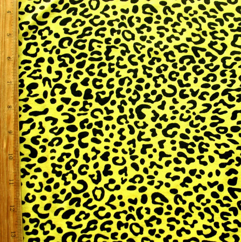 Black Leopard Print on Yellow Knit Fabric