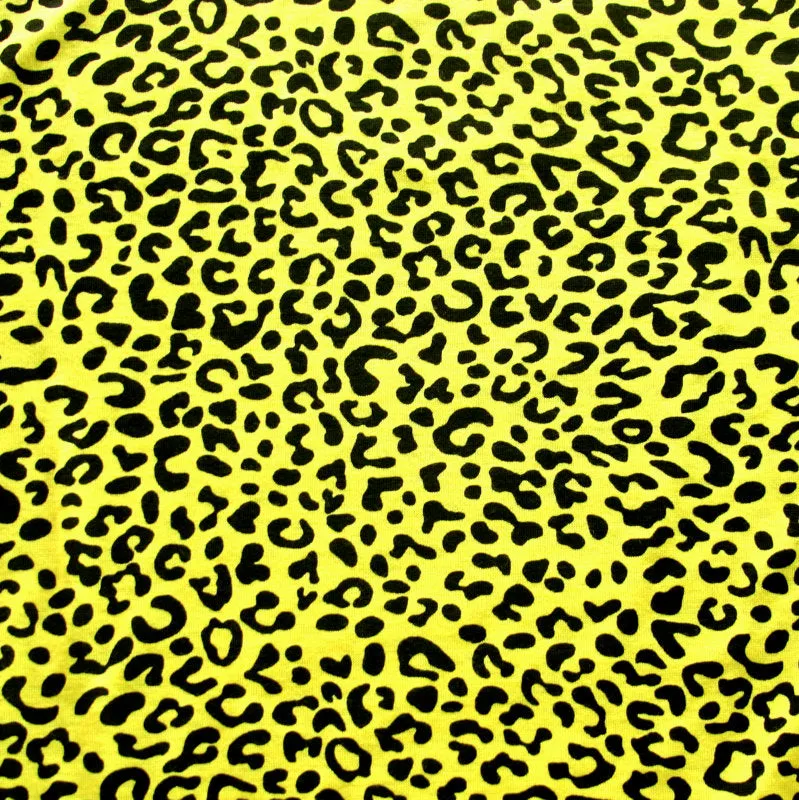 Black Leopard Print on Yellow Knit Fabric