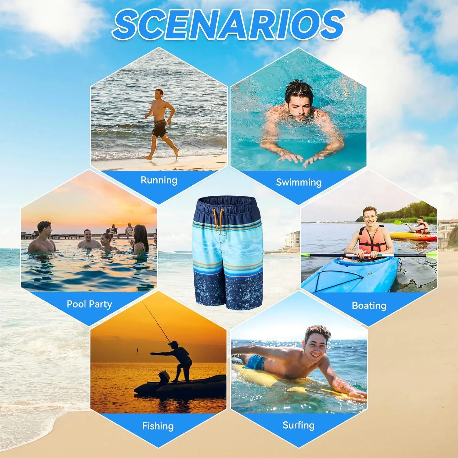 Boys Swim Trunks Quick-Dry w/Ultra Soft Jersey Lining Premium Eco Material UPF 50 