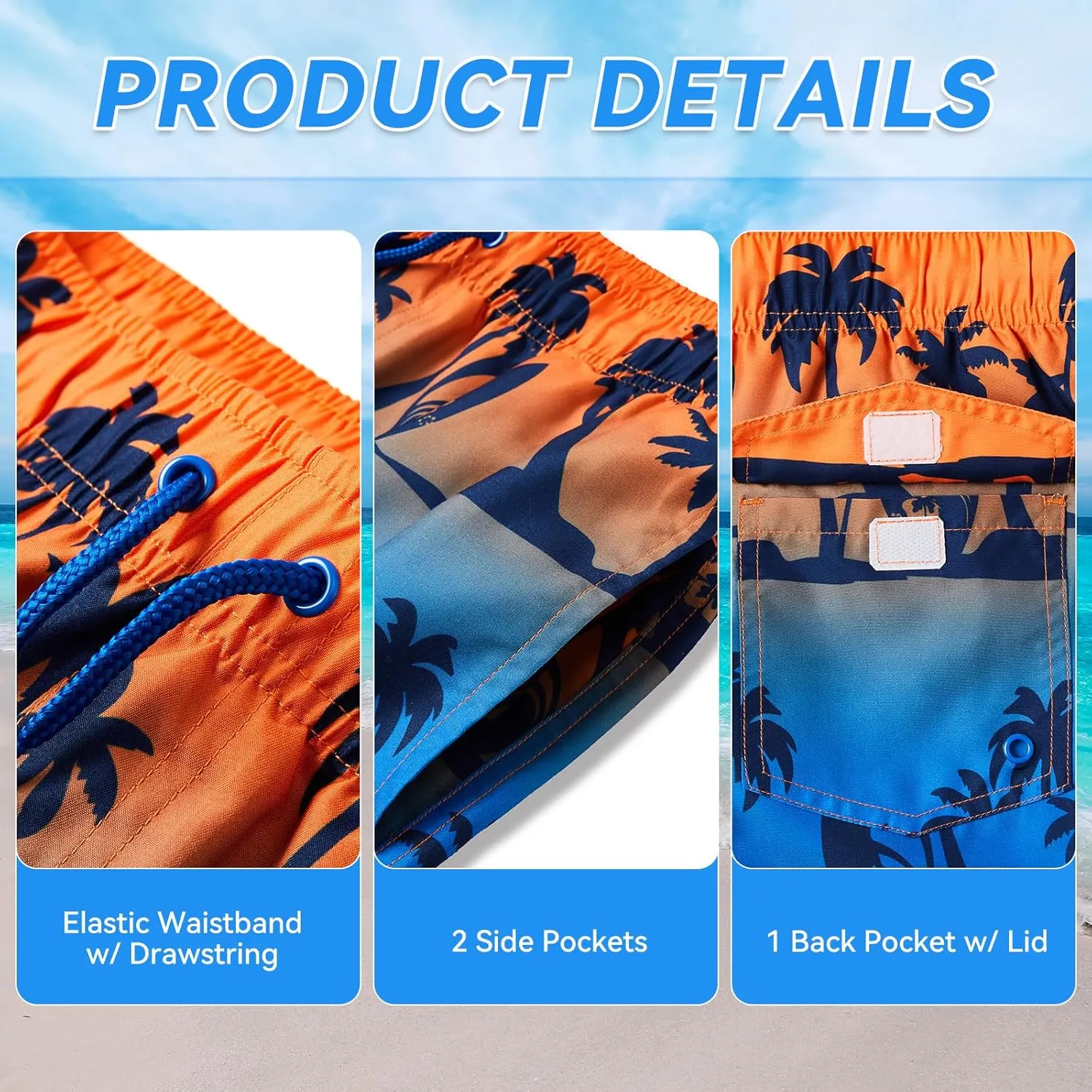 Boys Swim Trunks Quick-Dry w/Ultra Soft Jersey Lining Premium Eco Material UPF 50 
