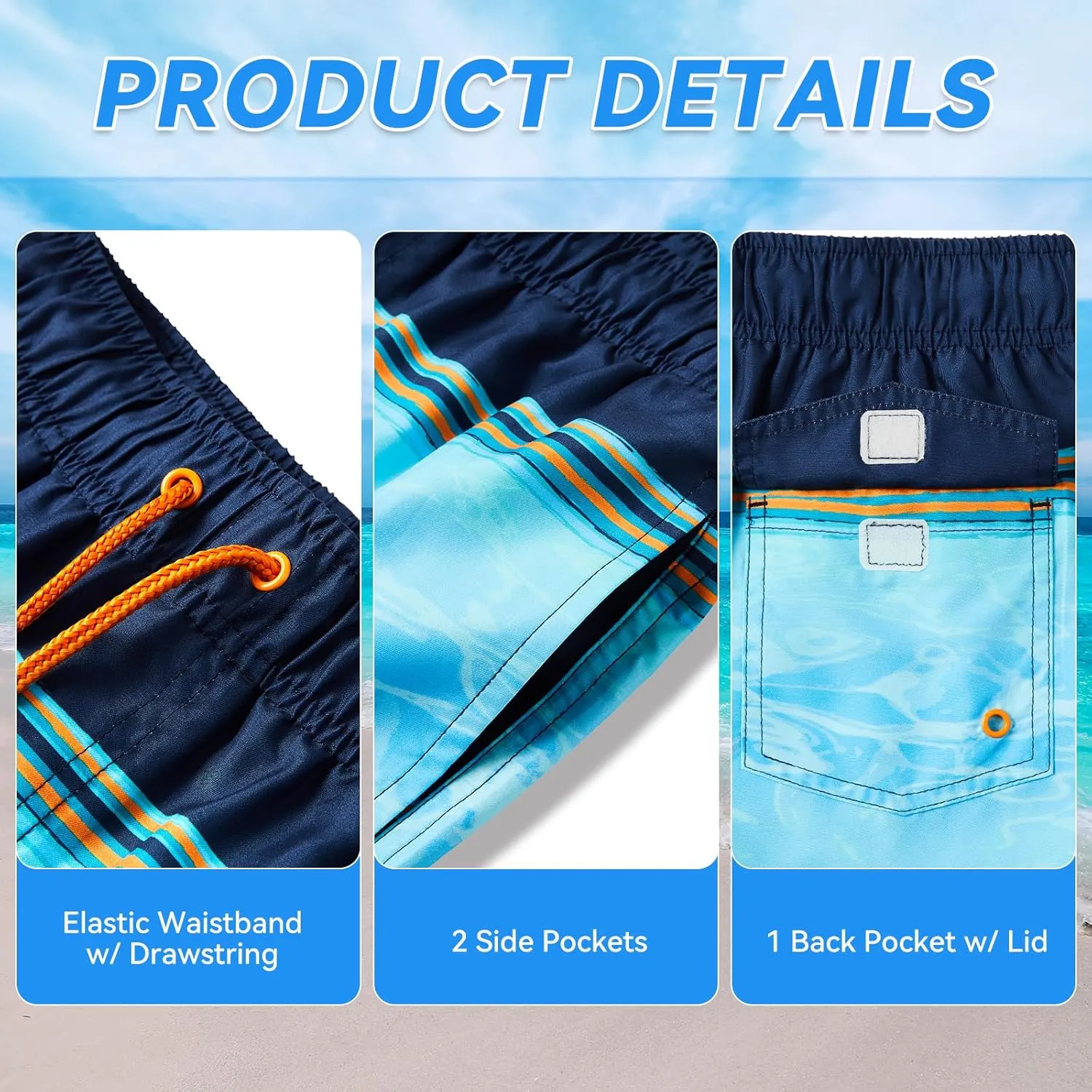 Boys Swim Trunks Quick-Dry w/Ultra Soft Jersey Lining Premium Eco Material UPF 50 
