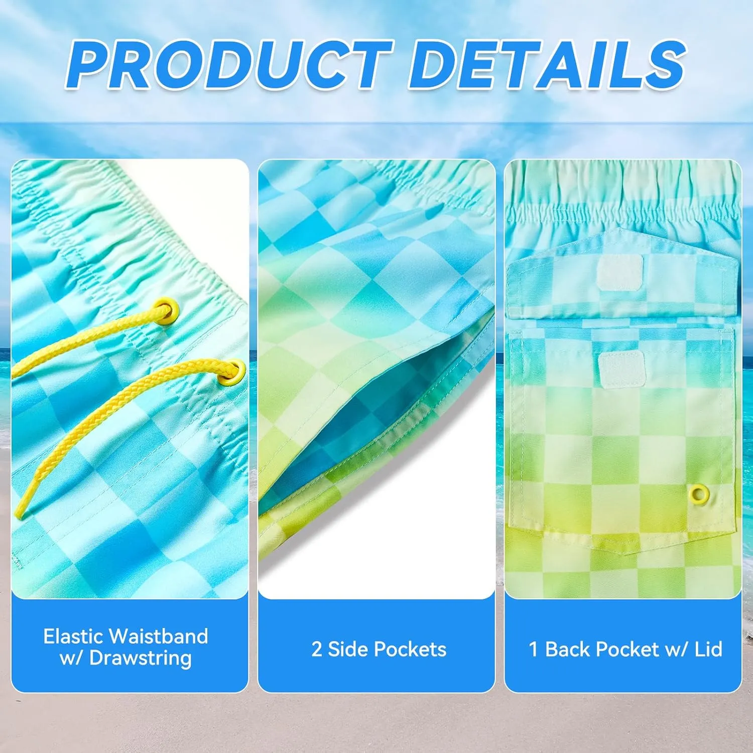 Boys Swim Trunks Quick-Dry w/Ultra Soft Jersey Lining Premium Eco Material UPF 50 