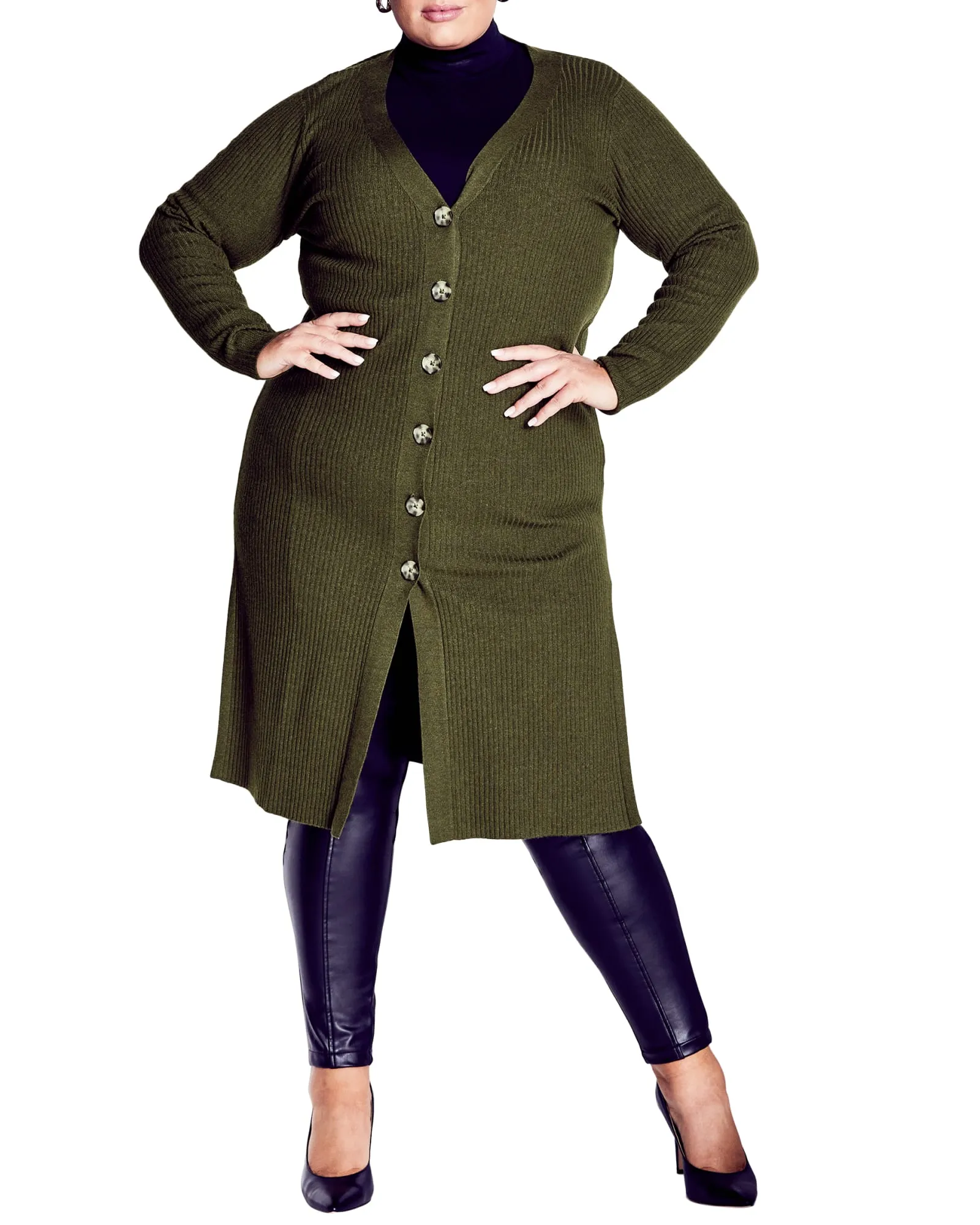 Button Down Midi Cardigan | Khaki