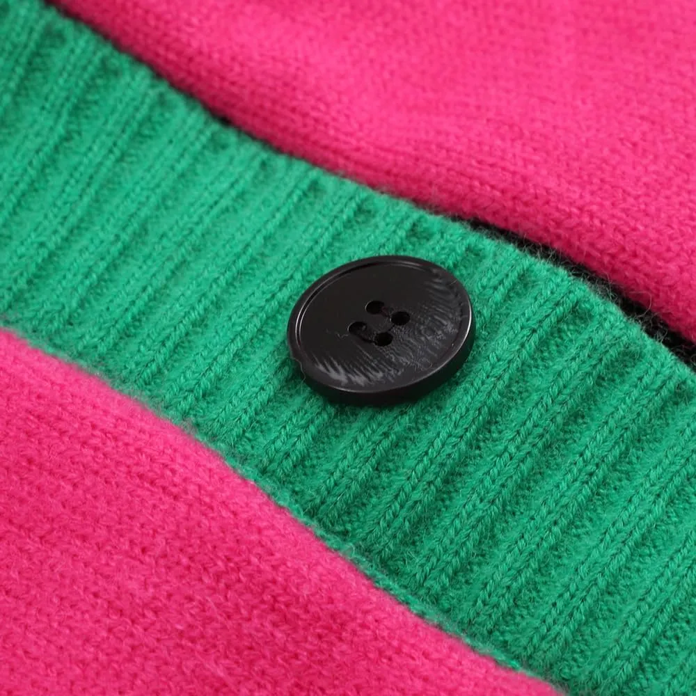Ckikiou Fall Winter Oversized Long Sleeve Button Color Block Down Chunky Knitted Cardigan Sweater Top for Women