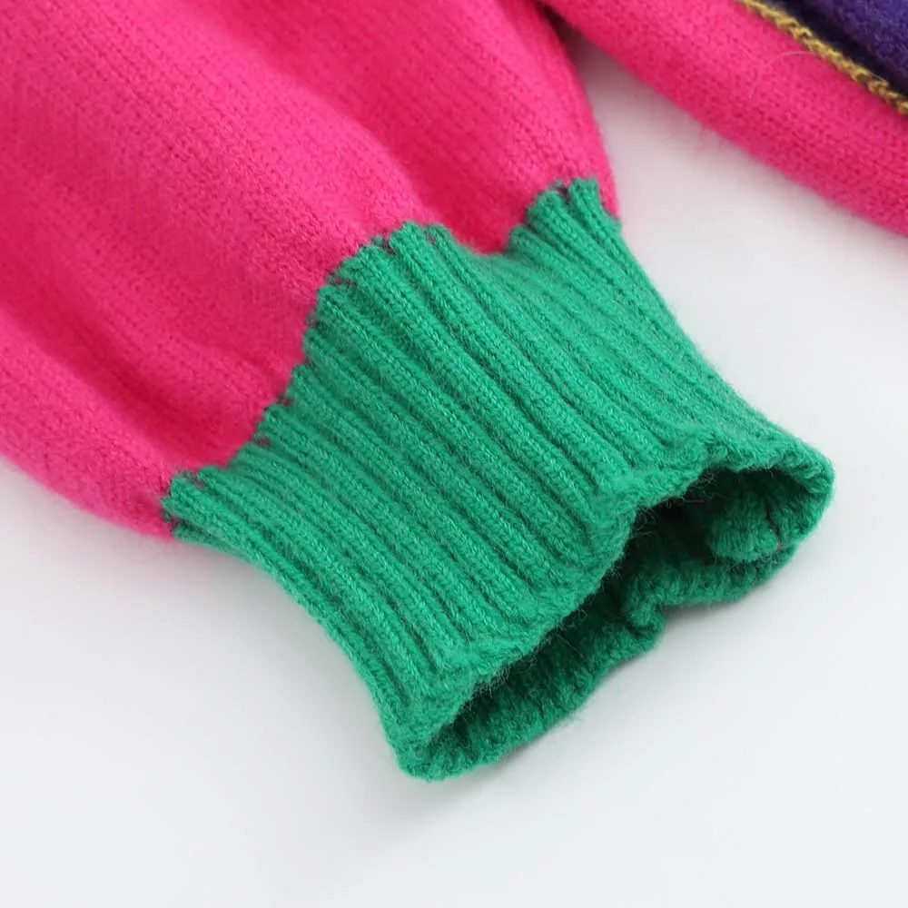 Ckikiou Fall Winter Oversized Long Sleeve Button Color Block Down Chunky Knitted Cardigan Sweater Top for Women