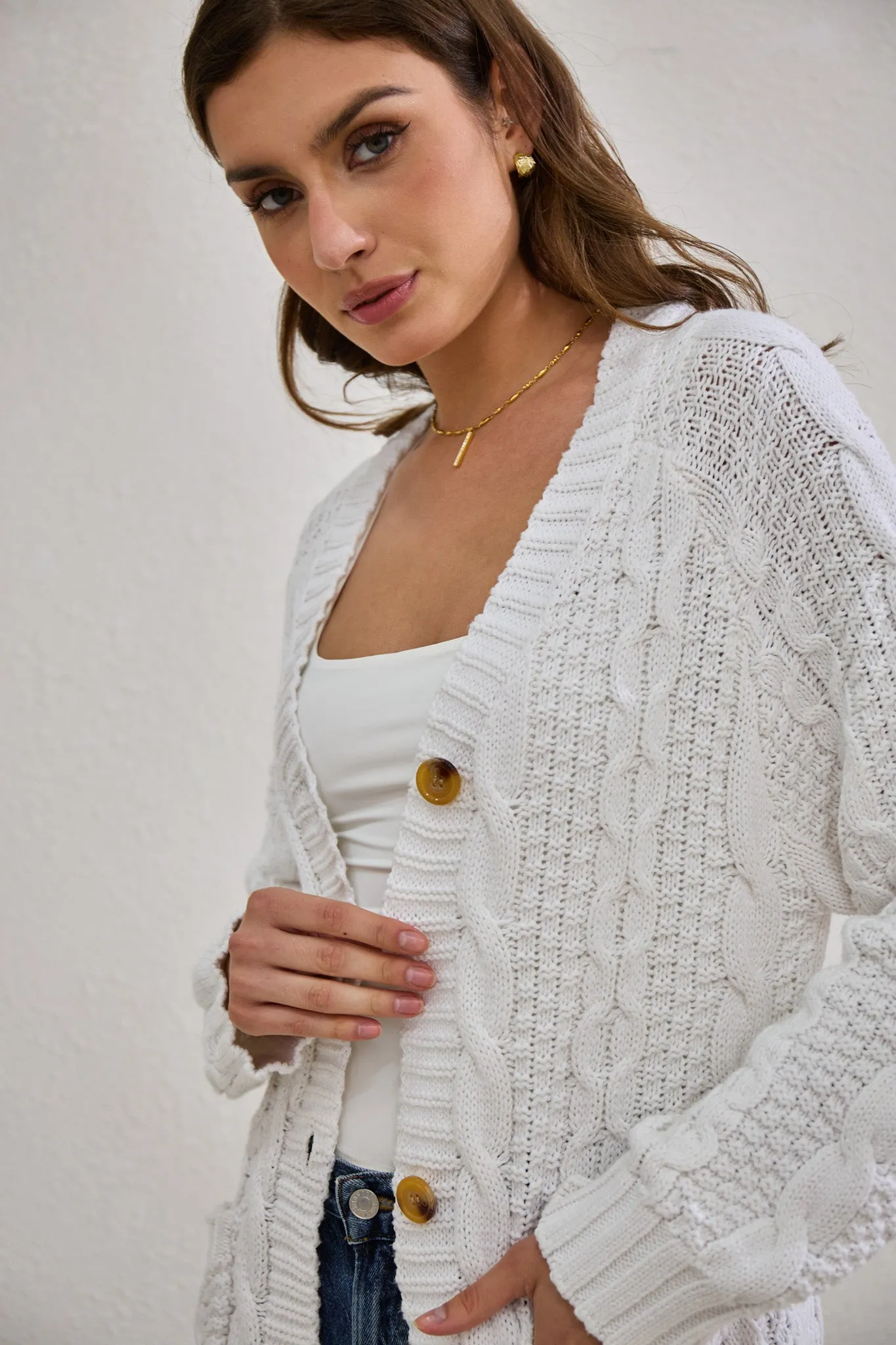 Dawn White Longline Cable Knit Cardigan