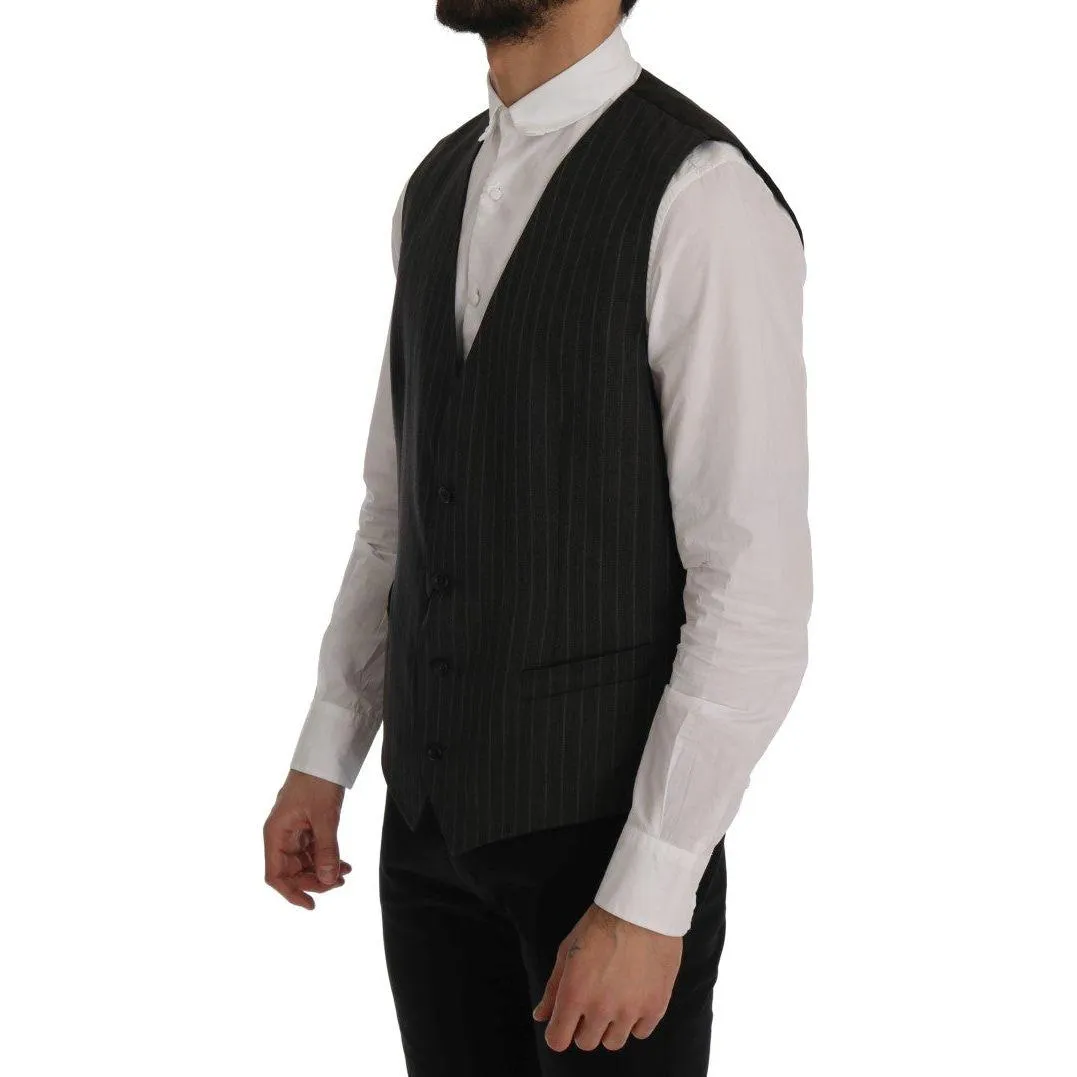 Dolce & Gabbana Elegant Striped Gray Wool Blend Waistcoat Vest