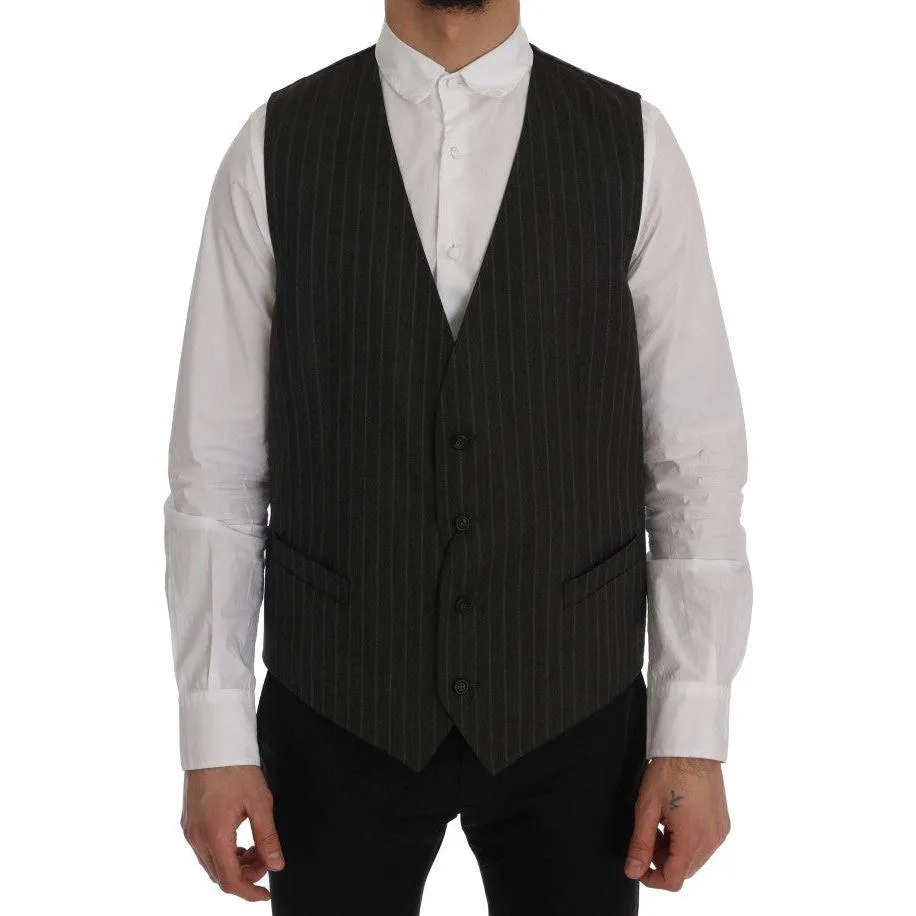 Dolce & Gabbana Elegant Striped Gray Wool Blend Waistcoat Vest