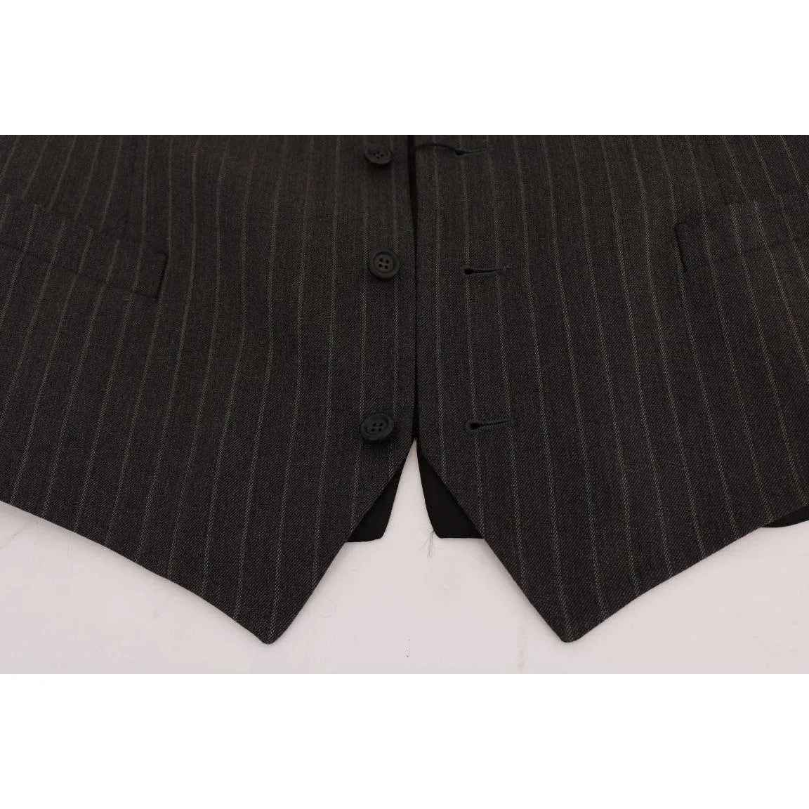 Dolce & Gabbana Elegant Striped Gray Wool Blend Waistcoat Vest