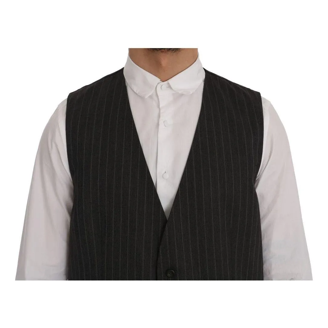 Dolce & Gabbana Elegant Striped Gray Wool Blend Waistcoat Vest