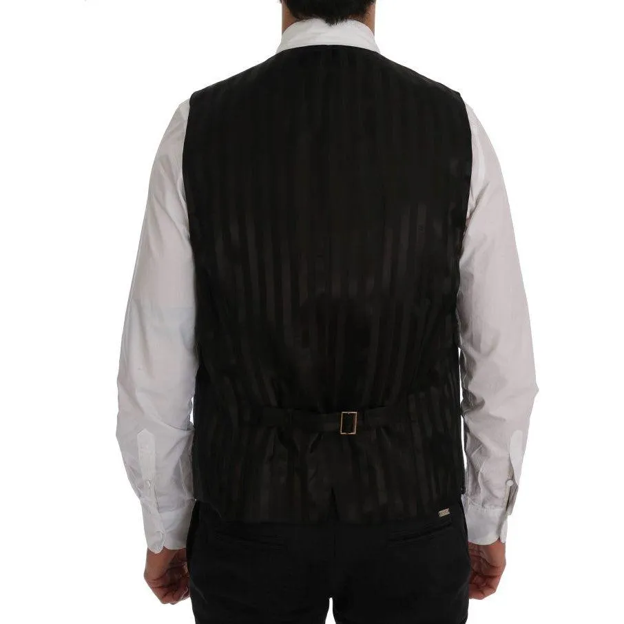 Dolce & Gabbana Elegant Striped Gray Wool Blend Waistcoat Vest