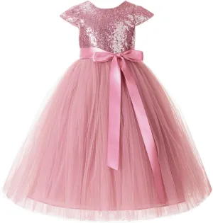 ekidsbridal Cap Sleeves Sequin Flower Girl Dress Photoshoot Dresses for Toddler Girl 211