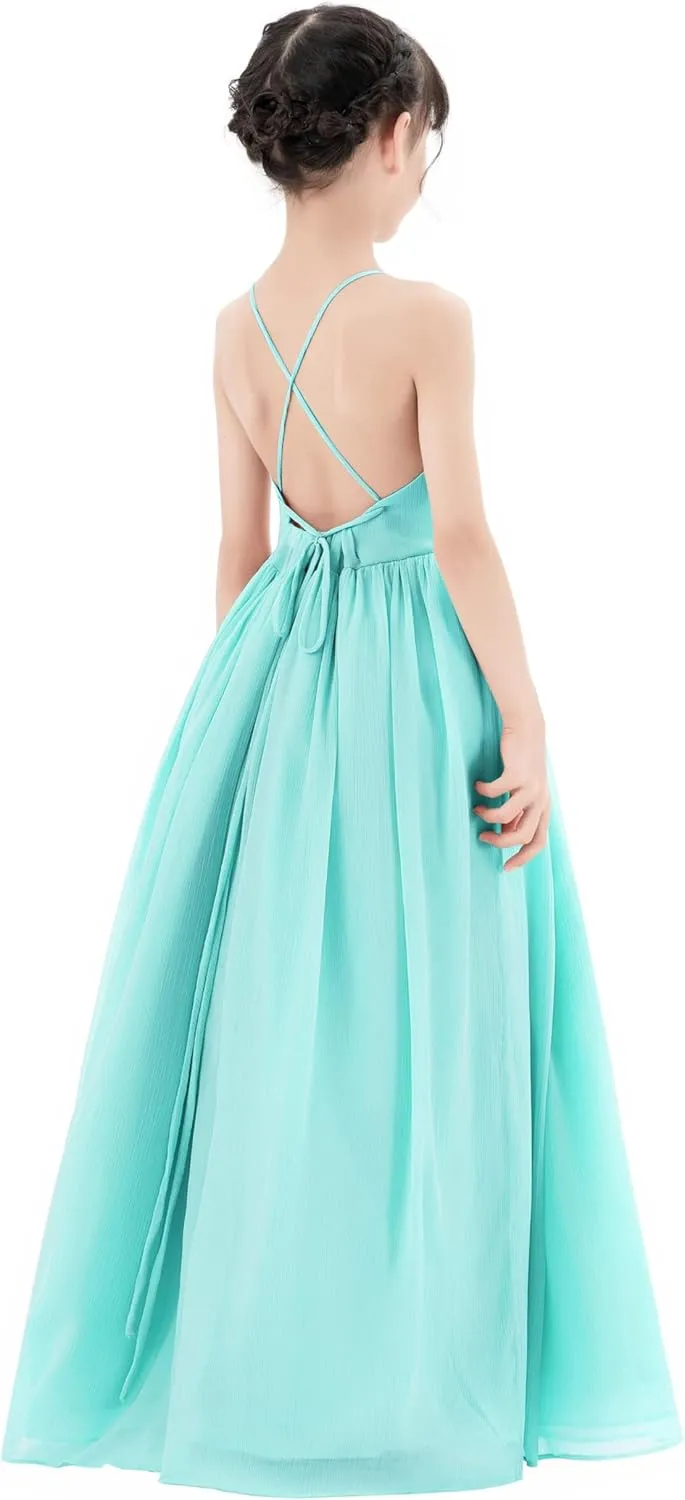 ekidsbridal Spaghetti-Strap Chiffon A-Line Flower Girl Dresses for Beauty Pageants CHA