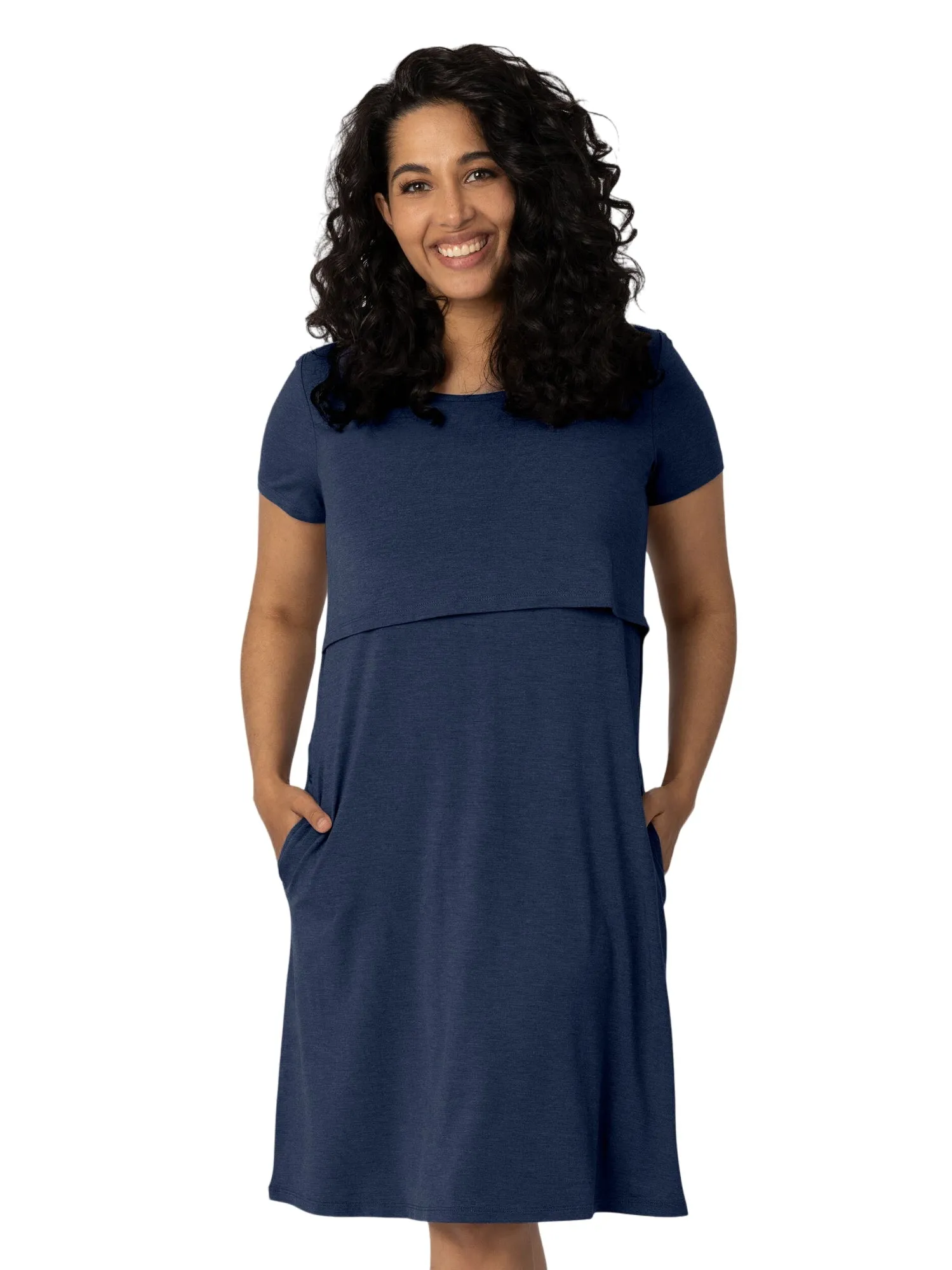 Eleanora Bamboo Maternity & Nursing Dress | Navy Heather