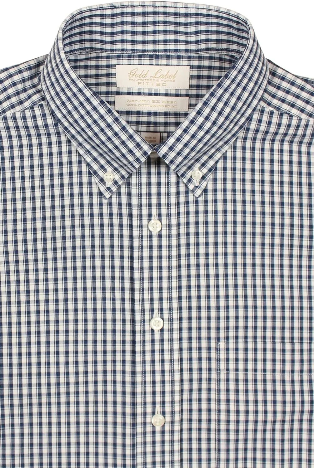 Gold Label Men's Fitted Long Sleeve Dress Shirt with Pocket and Button-Down Collar, Non-Iron
