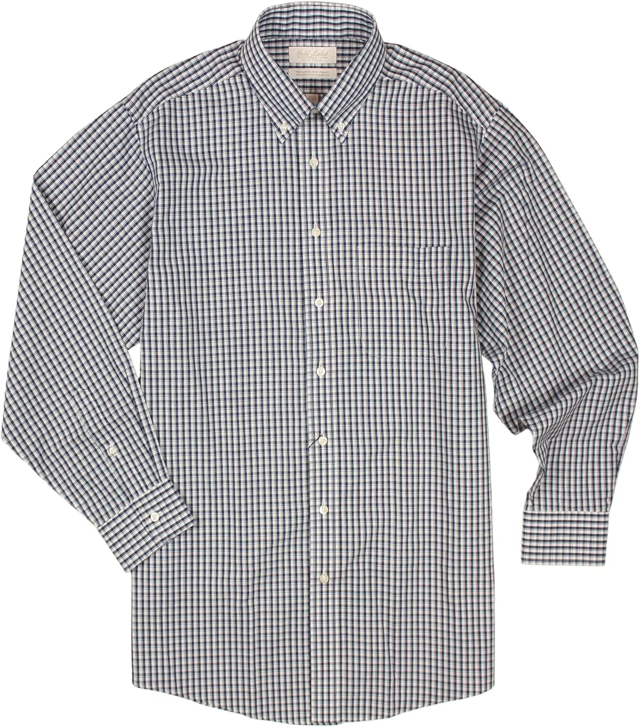 Gold Label Men's Fitted Long Sleeve Dress Shirt with Pocket and Button-Down Collar, Non-Iron