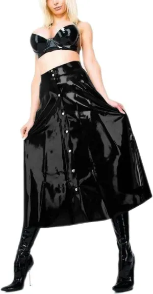 Gothic Women Wet Look PVC Leather Skirt Full Front Buttons A-line Skirts High Waist Latex Look Circle Midi Skirt Clubwear