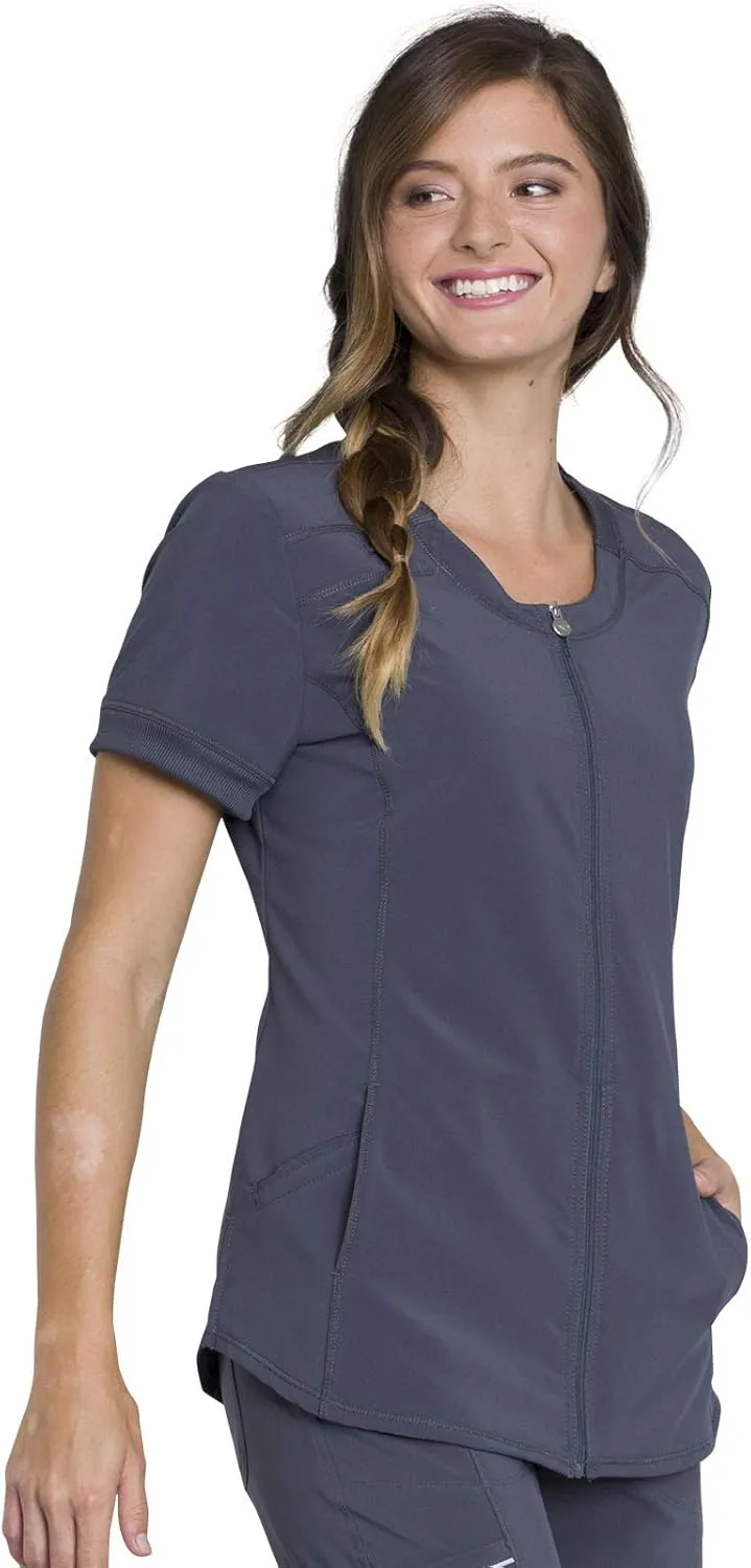 Infinity Women's Scrub Top Zip Front V-Neck Top with 4 Pocket 360° Stretch & Moisture Wicking Technology CK810A
