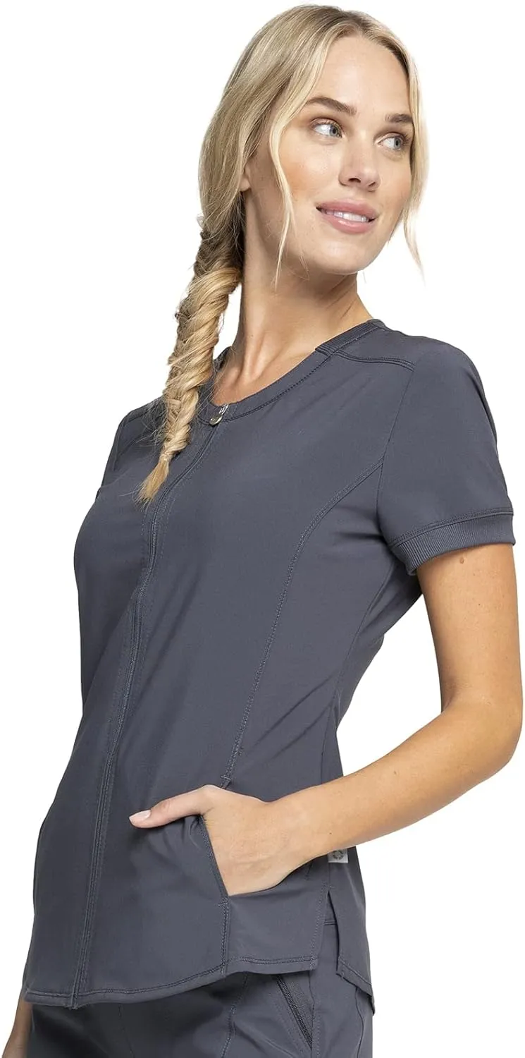 Infinity Women's Scrub Top Zip Front V-Neck Top with 4 Pocket 360° Stretch & Moisture Wicking Technology CK810A