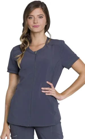 Infinity Women's Scrub Top Zip Front V-Neck Top with 4 Pocket 360° Stretch & Moisture Wicking Technology CK810A