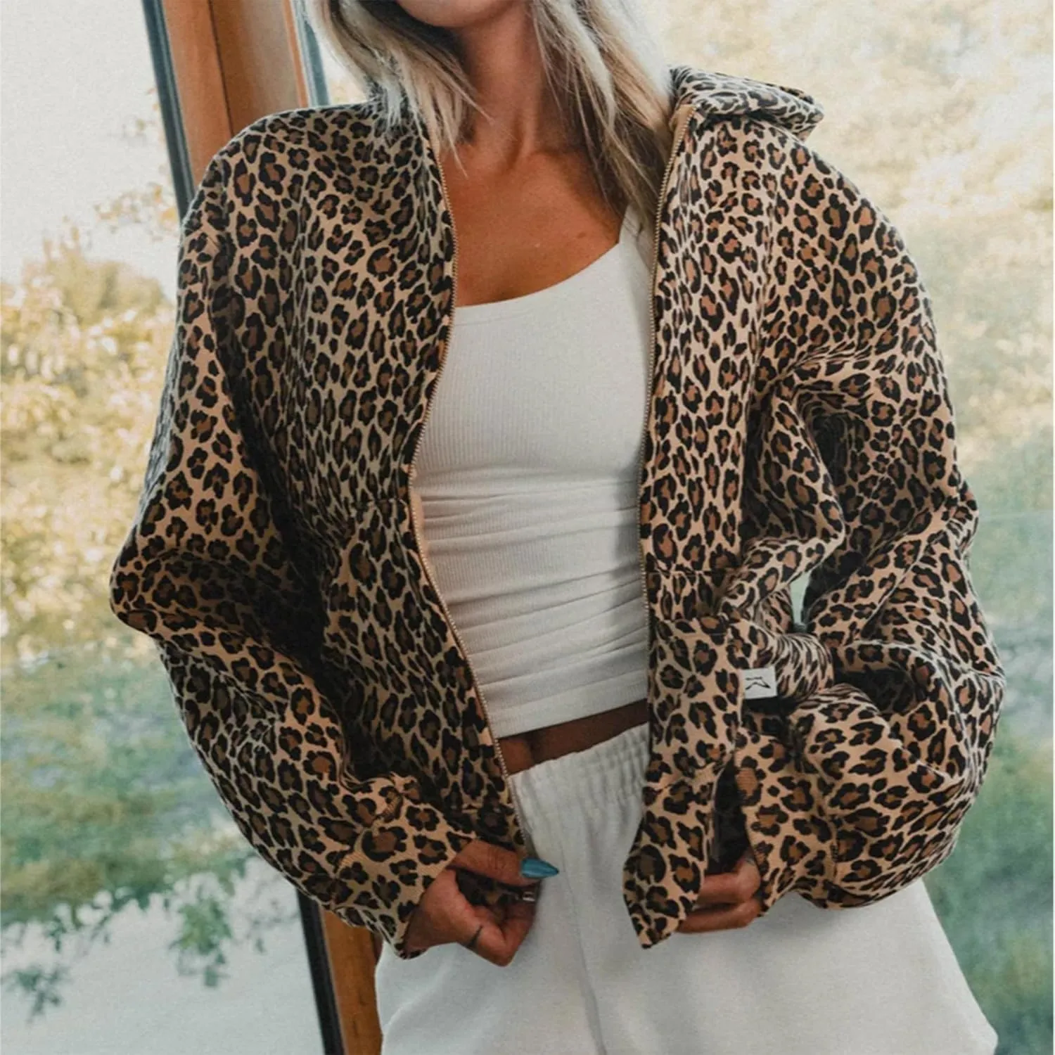leopard print hoodie,cheetah print hoodie,cheetah print sweatshirt Long Sleeve Casual Loose Fit Fall Y2k Graphic Hoodies