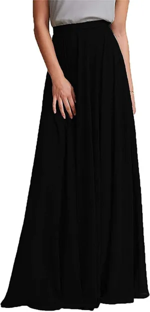 Long Maxi Floor Lengh Chiffon Skirt Elastic High Waist Bridesmaid Skirt
