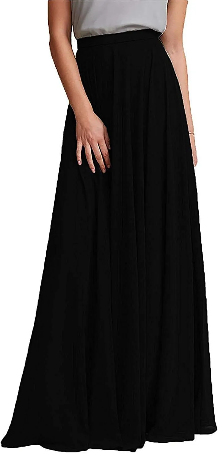 Long Maxi Floor Lengh Chiffon Skirt Elastic High Waist Bridesmaid Skirt