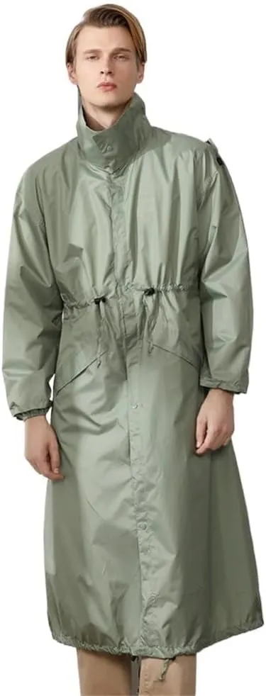 Long Thin Raincoats for Men, Waterproof Ponchos, Windproof Hooded Jacket, Rain Coat, Drawcord, Waist Drawcord