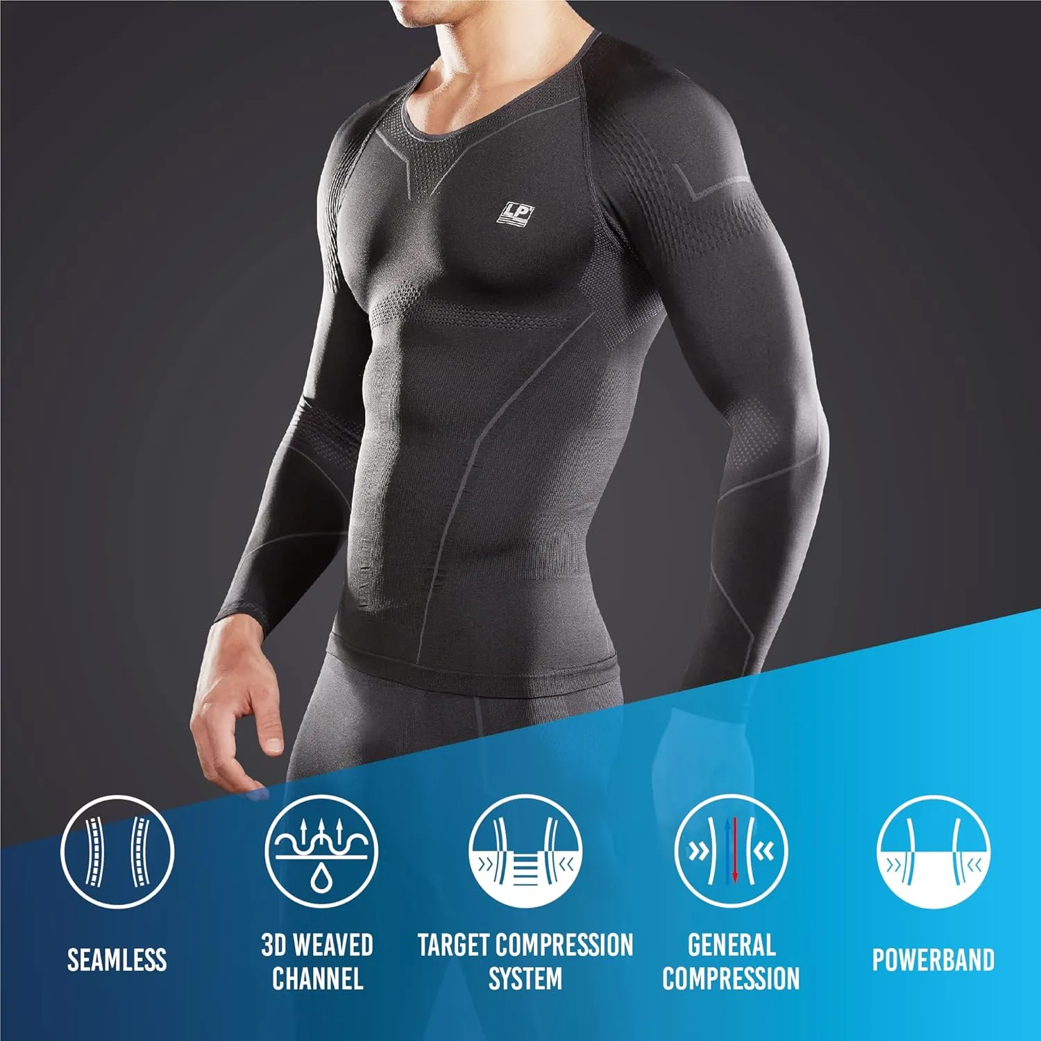 LP SUPPORT ARM2401Z Men's Long Sleeve Compression Shirts for Sports and Workouts - Fast Drying Material (Navy Blue,Size XL)