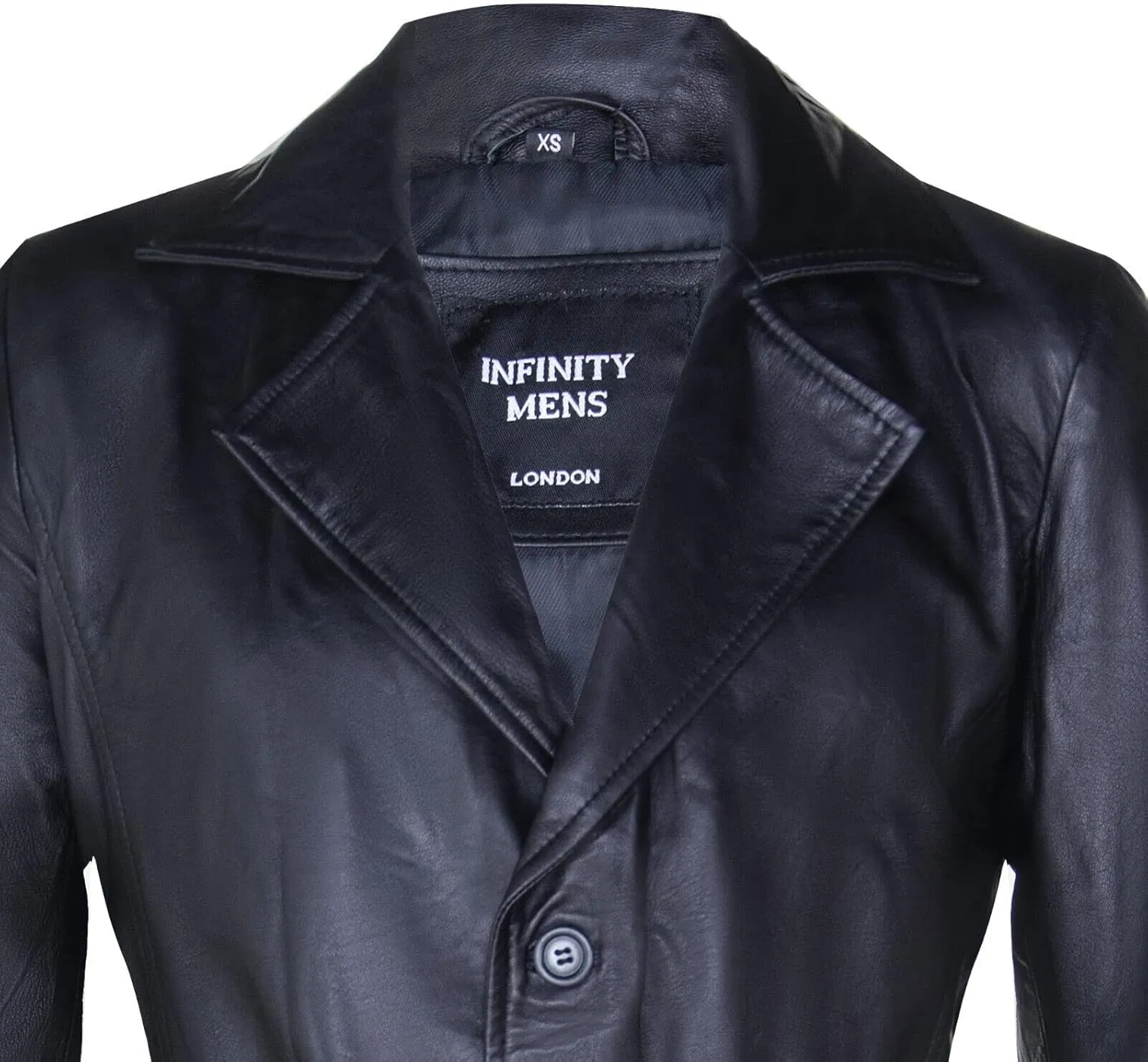 Men's Black Leather Classic Full Length Long Trench Coat