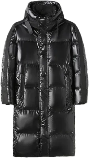 Men's Mid Length Warm Down Jacket Winter Hooded Bright Long Puffer Coats Outwear