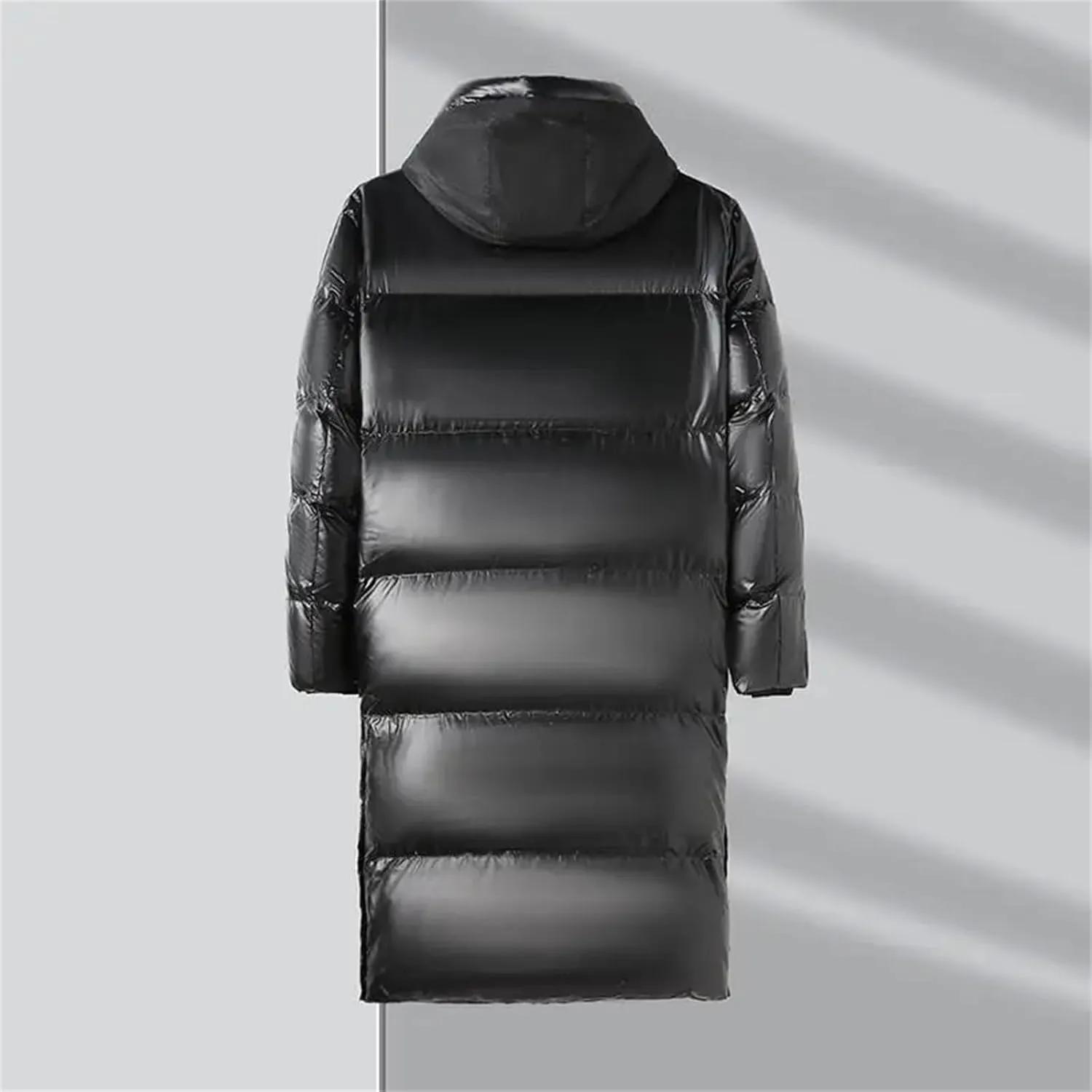 Men's Mid Length Warm Down Jacket Winter Hooded Bright Long Puffer Coats Outwear