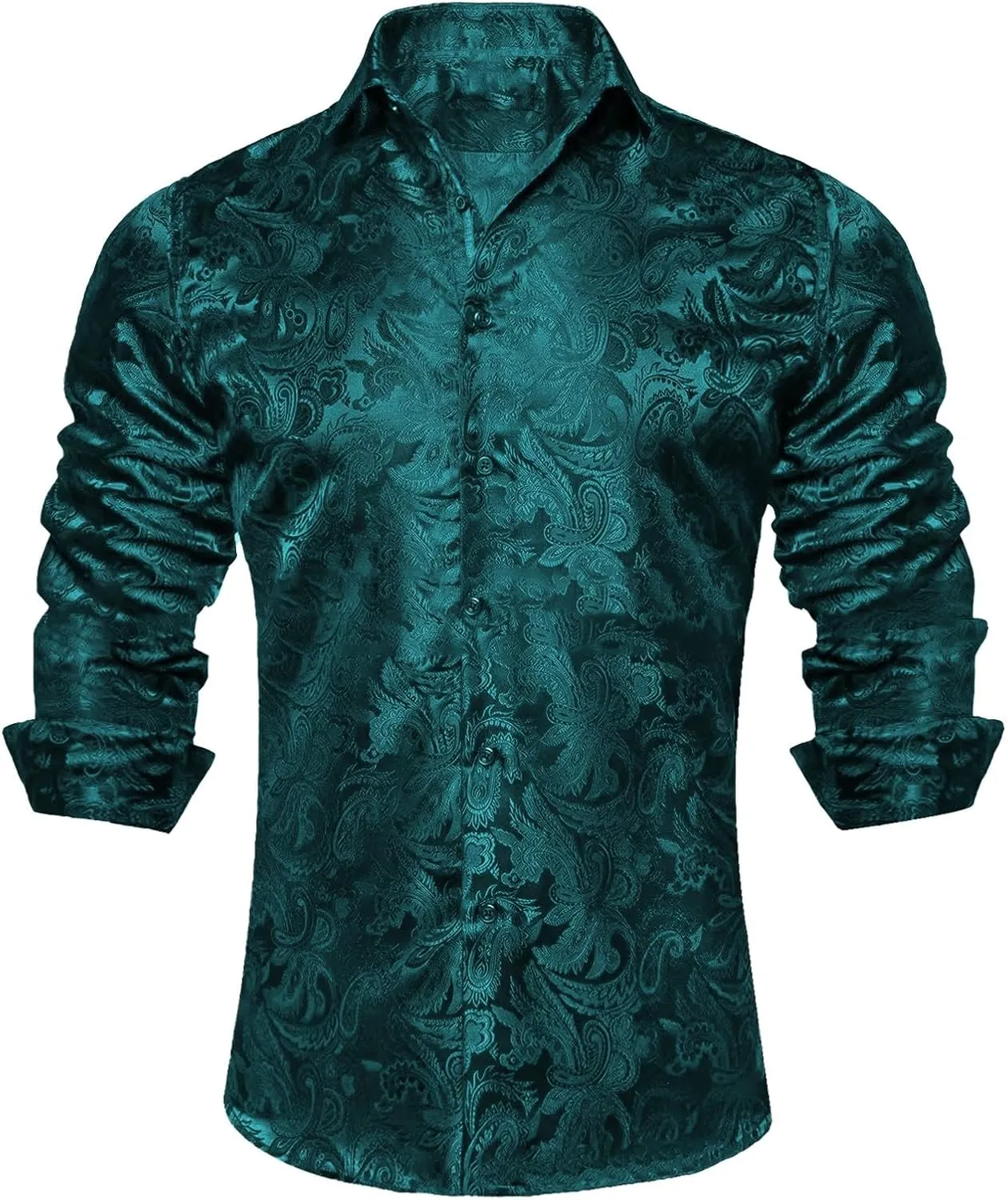 Mens Silk Look Paisley Dress Shirts Floral Long Sleeve Button Down Shirt Casual Regular Fit Tops for Men Business