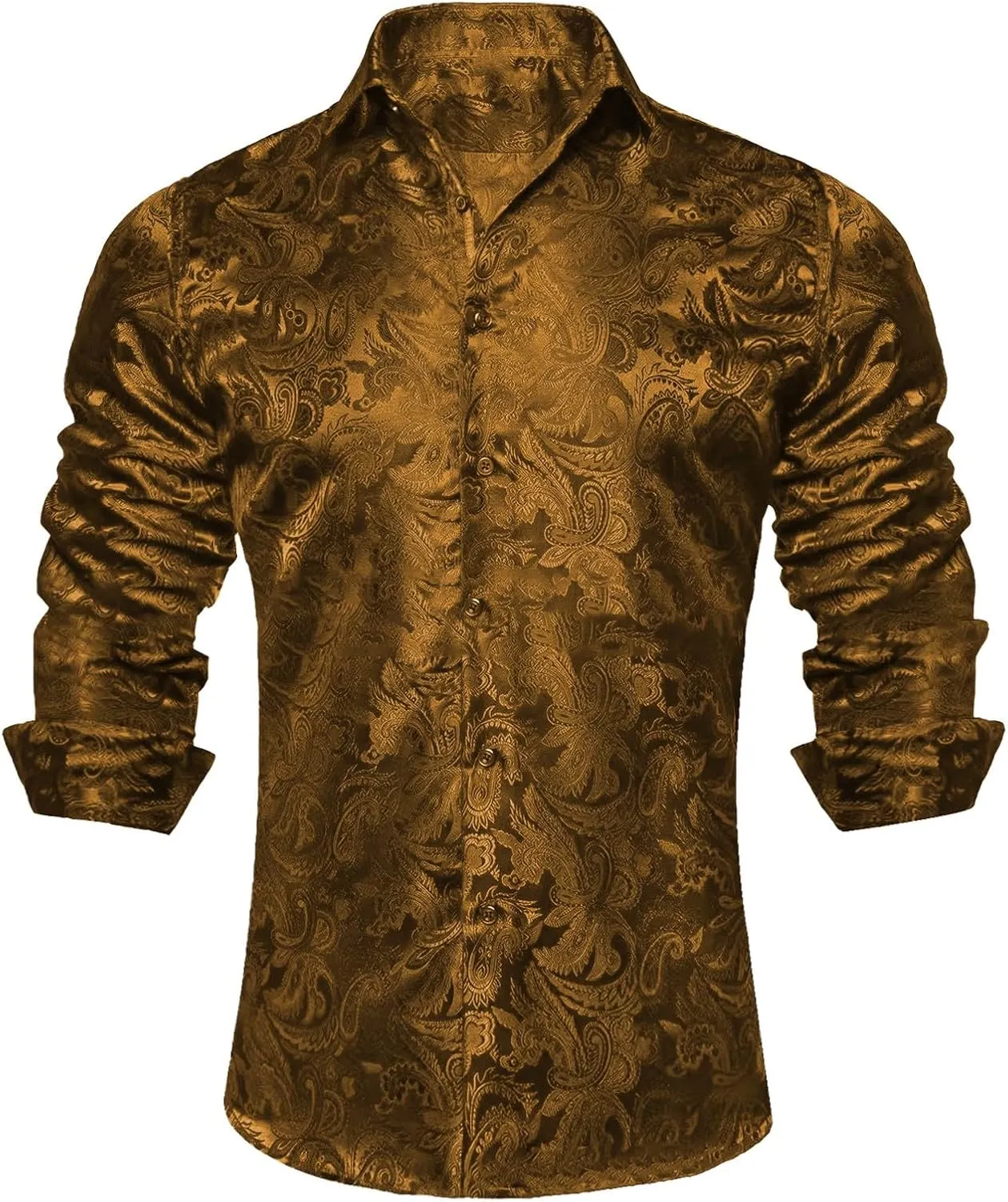 Mens Silk Look Paisley Dress Shirts Floral Long Sleeve Button Down Shirt Casual Regular Fit Tops for Men Business
