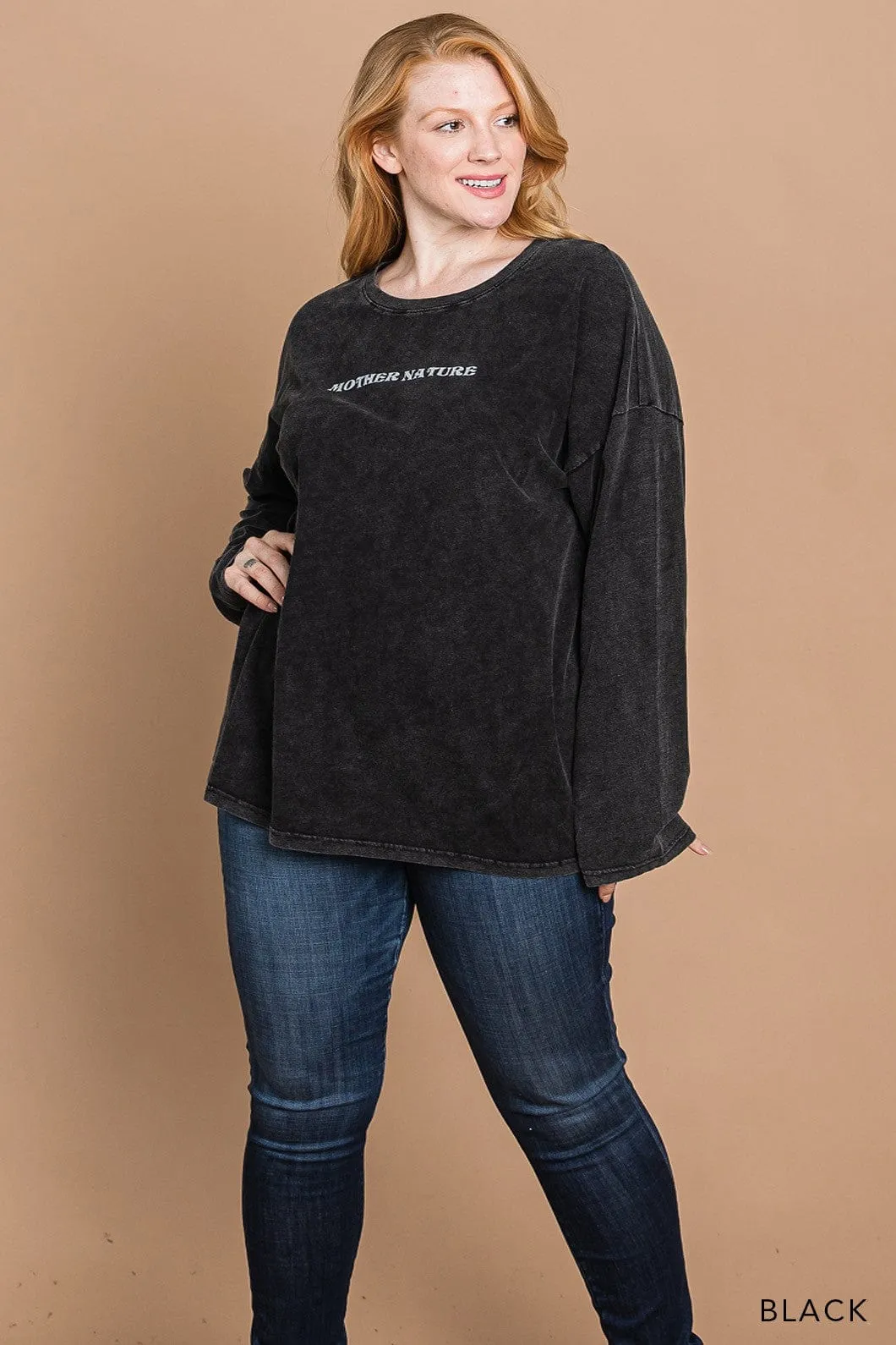 Mother Nature Long Sleeve Vintage Washed Top