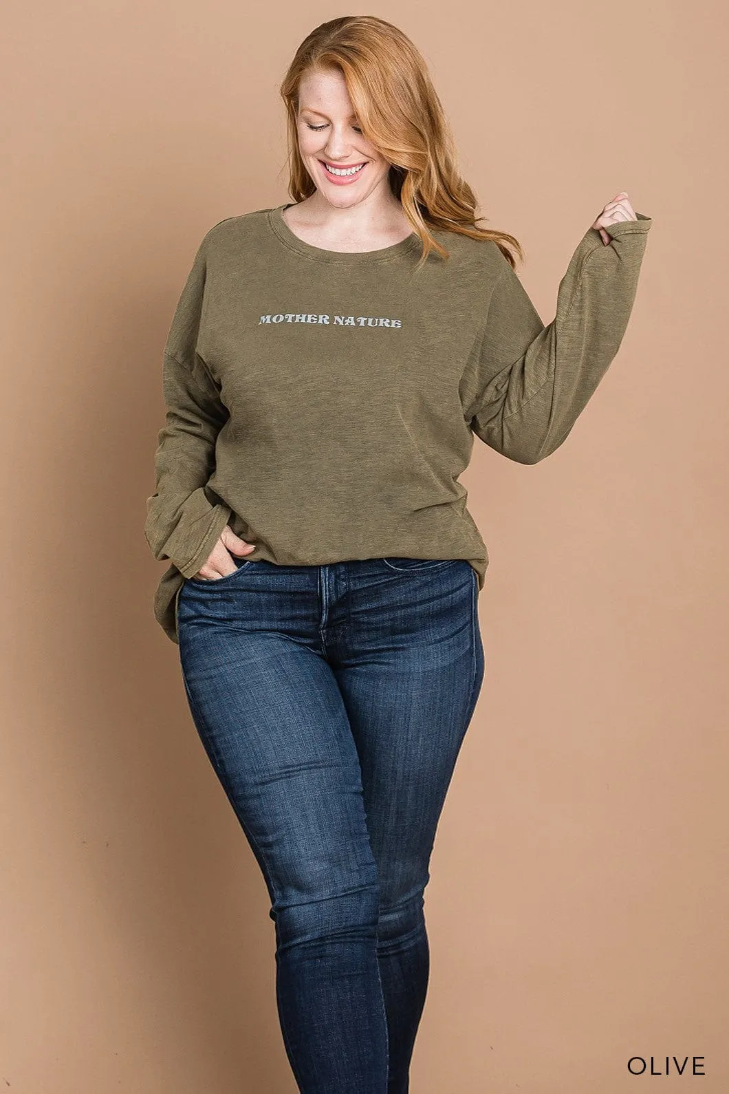 Mother Nature Long Sleeve Vintage Washed Top