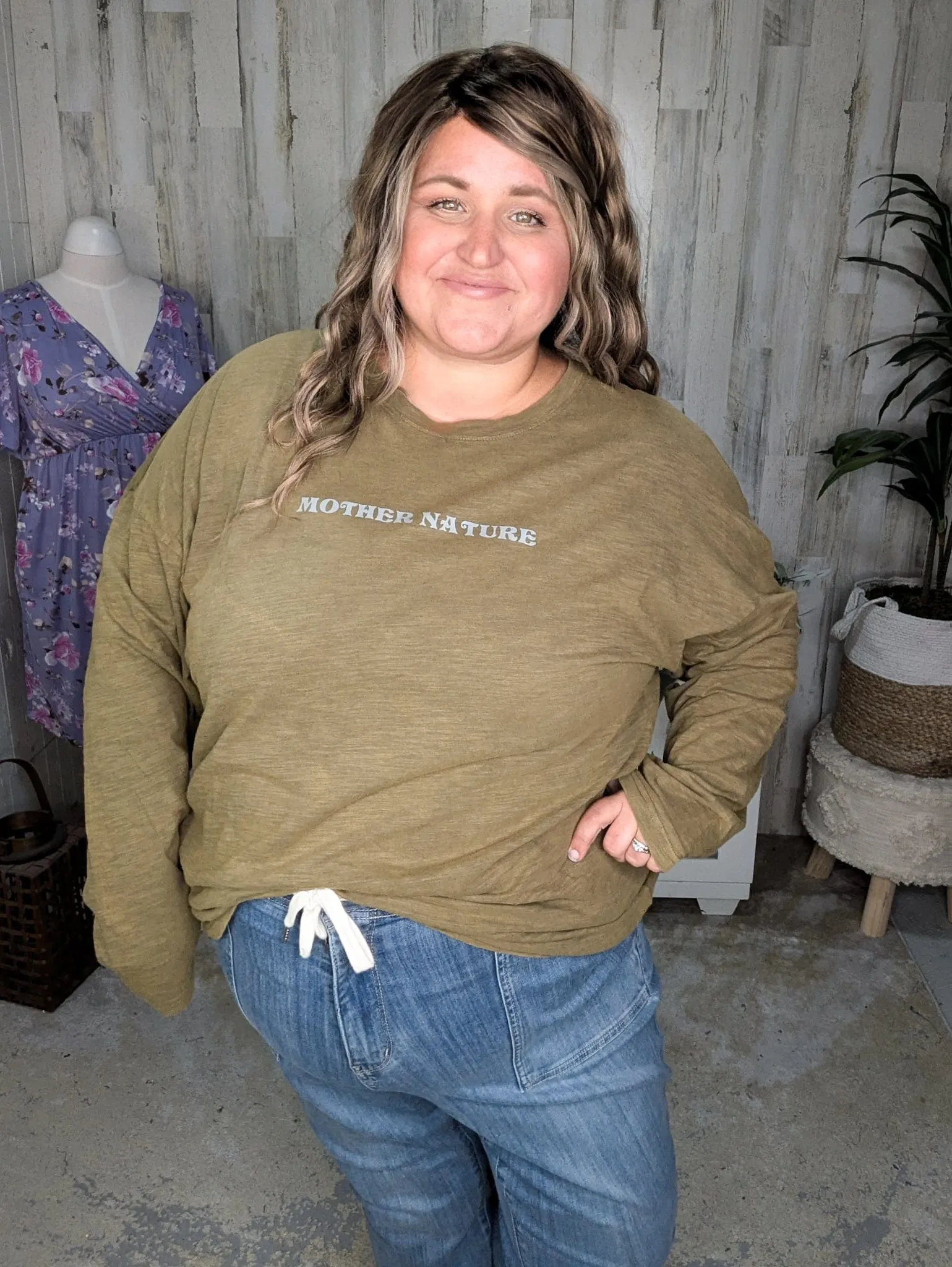 Mother Nature Long Sleeve Vintage Washed Top