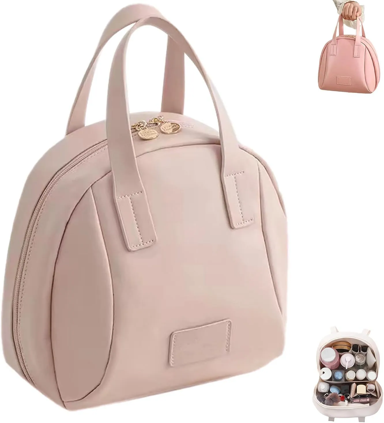 Multi-layered Shell-Shaped Cosmetic Bag,Large Capacity Cosmetic Bags, Make up travel bag organizer,Makeup with Compartments,Waterproof Portable Pouch (Pink)