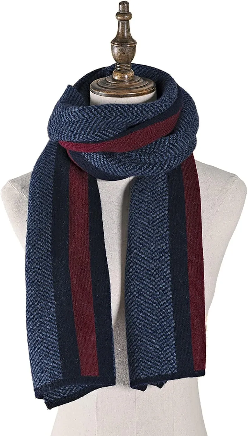 Pure Wool Scarves For men women, Pashmina Tartan Scarf,Cold Weather Scarf, Vertical Stripe Knit Winter Scarf
