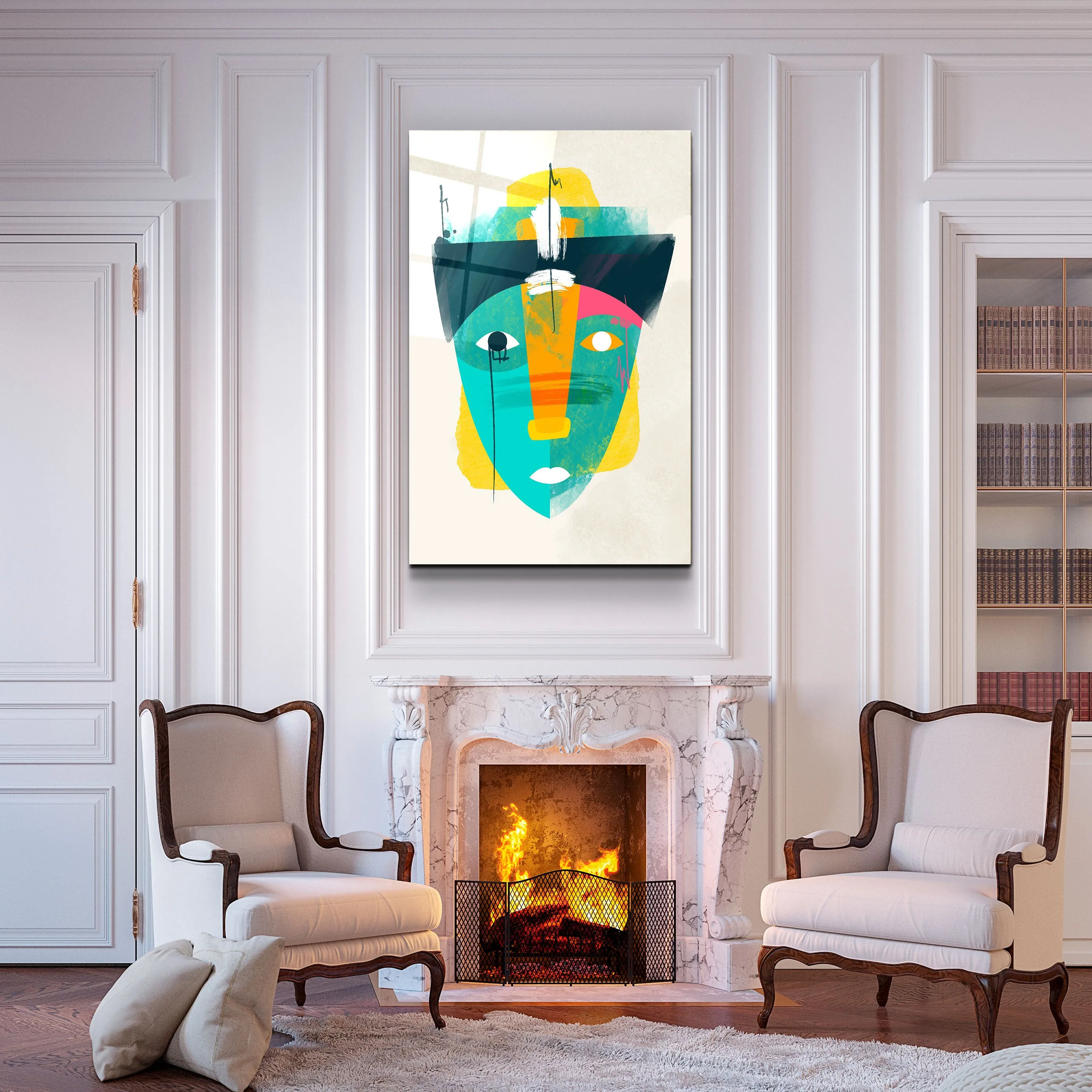 ・"Abstract Colorful Face V2"・Glass Wall Art