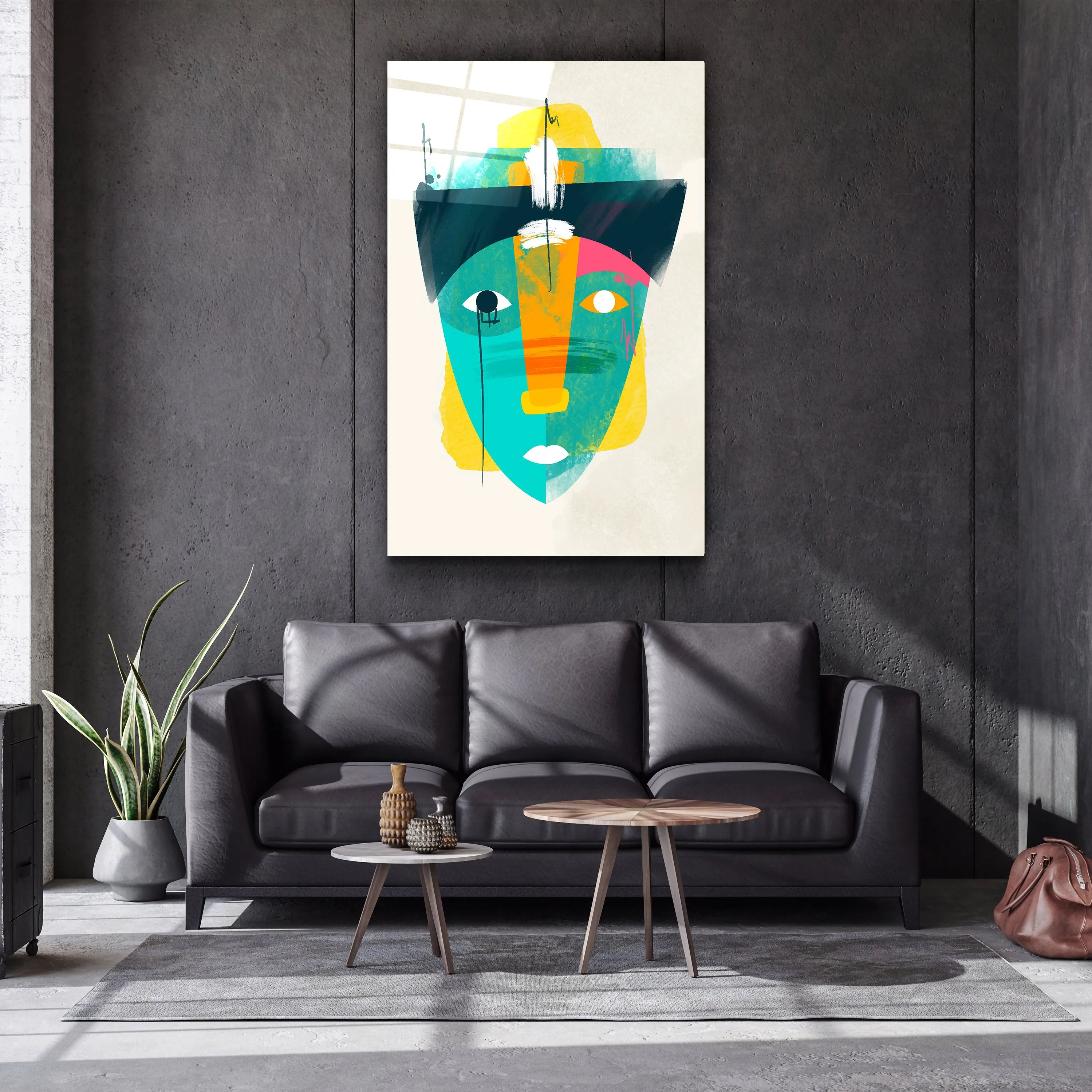 ・"Abstract Colorful Face V2"・Glass Wall Art