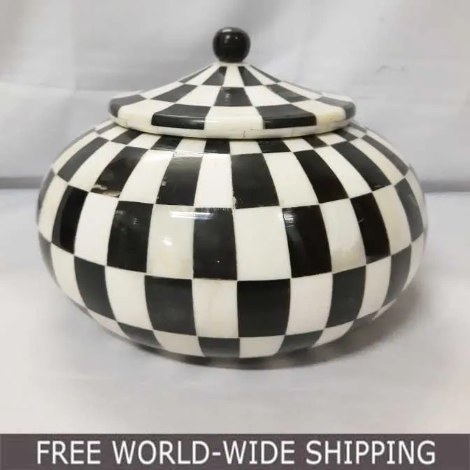 Real Bone Inlay Oval Designer Luxury Jewellery Box Gift Storage Black