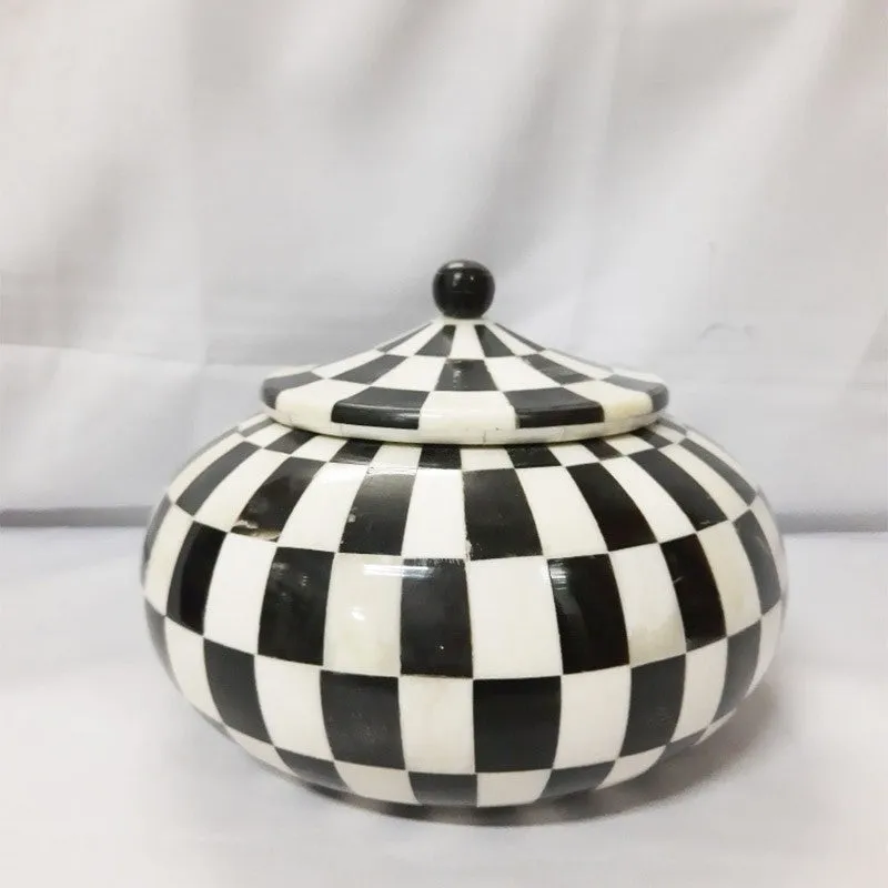 Real Bone Inlay Oval Designer Luxury Jewellery Box Gift Storage Black